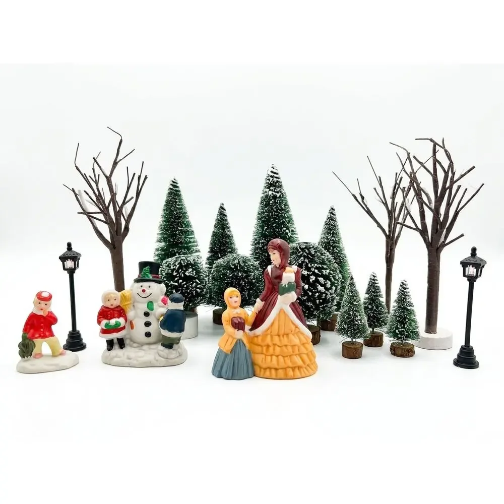 Vintage Christmas Village Figurine Set Holiday Table Decor
